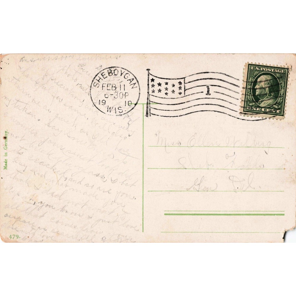 Vtg 1910 RPPC Postcard Romantic Couple City Balcony Sheboygan WI Germany - Picture 2 of 2